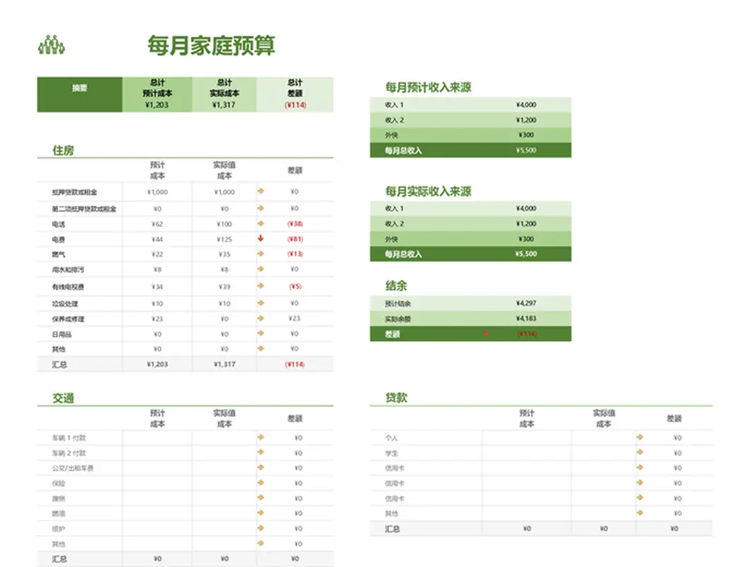 家庭预算规划表 modern simple