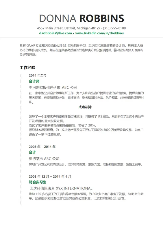 会计职位简历 modern-simple