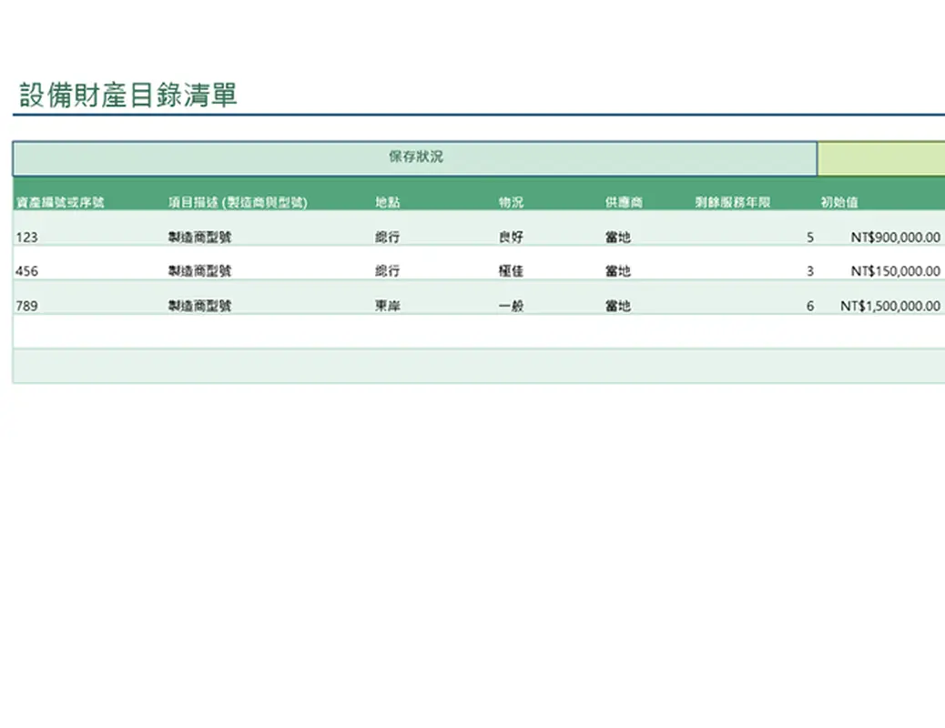 設備財產目錄清單