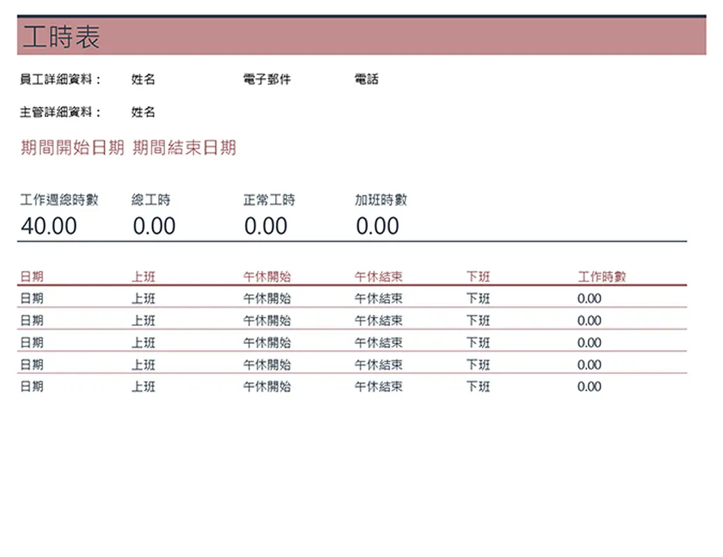 工時表