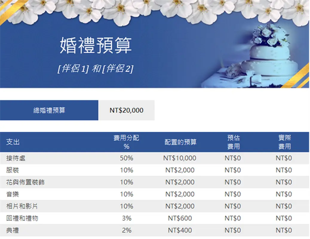 婚禮預算追蹤工具 modern simple