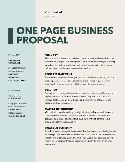 One-page business proposal green modern bold