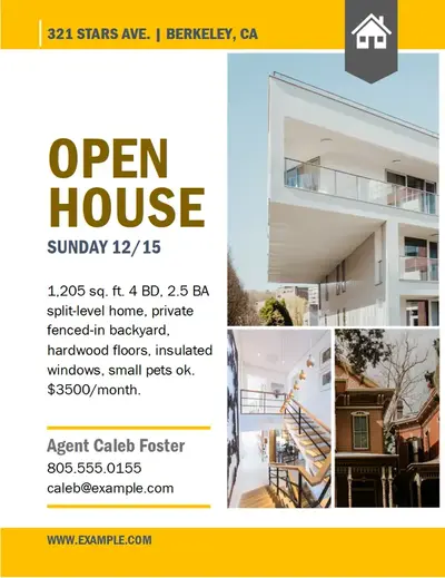 Open house flyer yellow modern