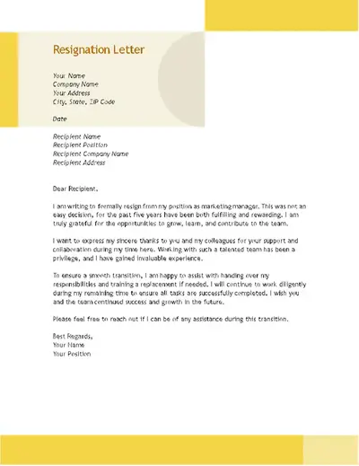 Modern yellow resignation letter modern contemporary shapes
