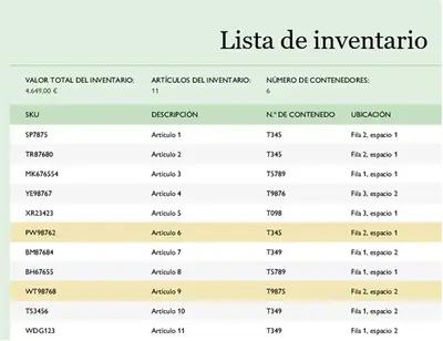 Guía de accesibilidad de la lista de inventario green modern color block