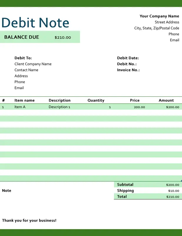 Debit Note Sample