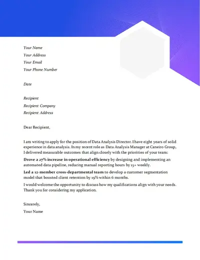 Modern blue gradient cover letter modern corporate shapes