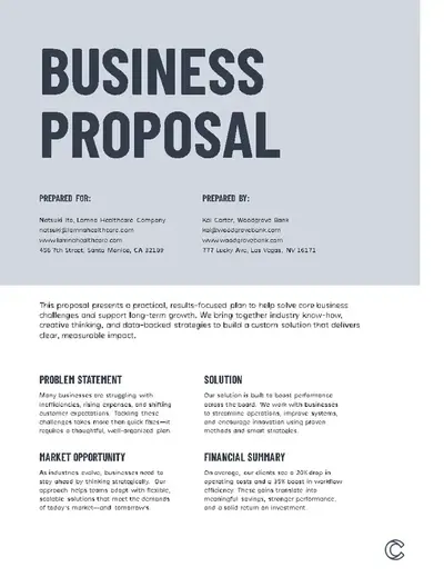 One page business proposal blue modern simple