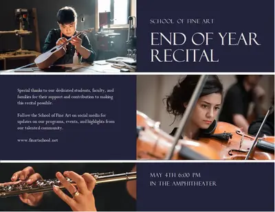 Student music recital event brochure blue modern simple